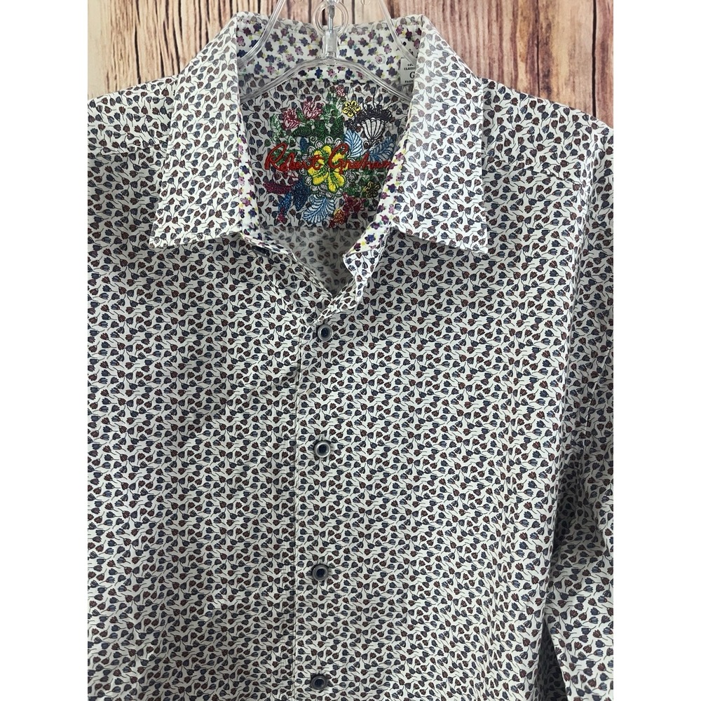 Robert Graham Shirt Mens Large Button Up Long Sleeve Flip Cuff Floral Paisley